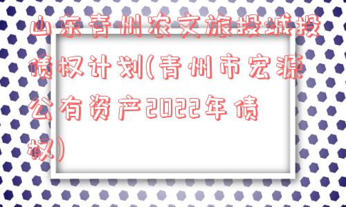 山东青州农文旅投城投债权计划(青州市宏源公有资产2022年债权)