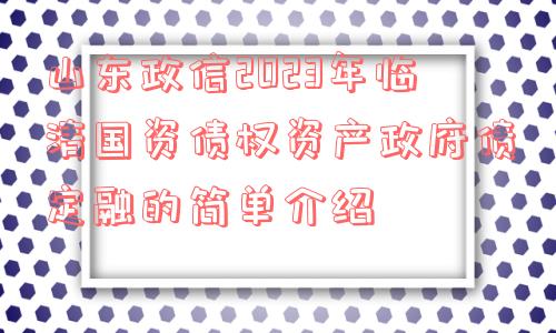 山东政信2023年临清国资债权资产政府债定融的简单介绍