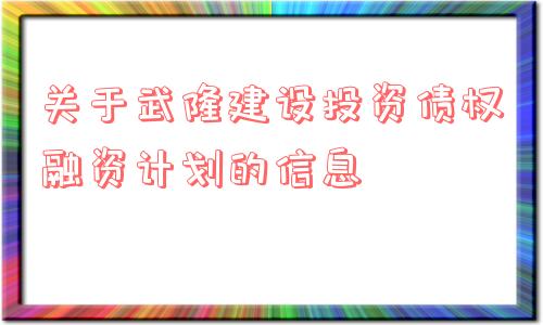 关于武隆建设投资债权融资计划的信息